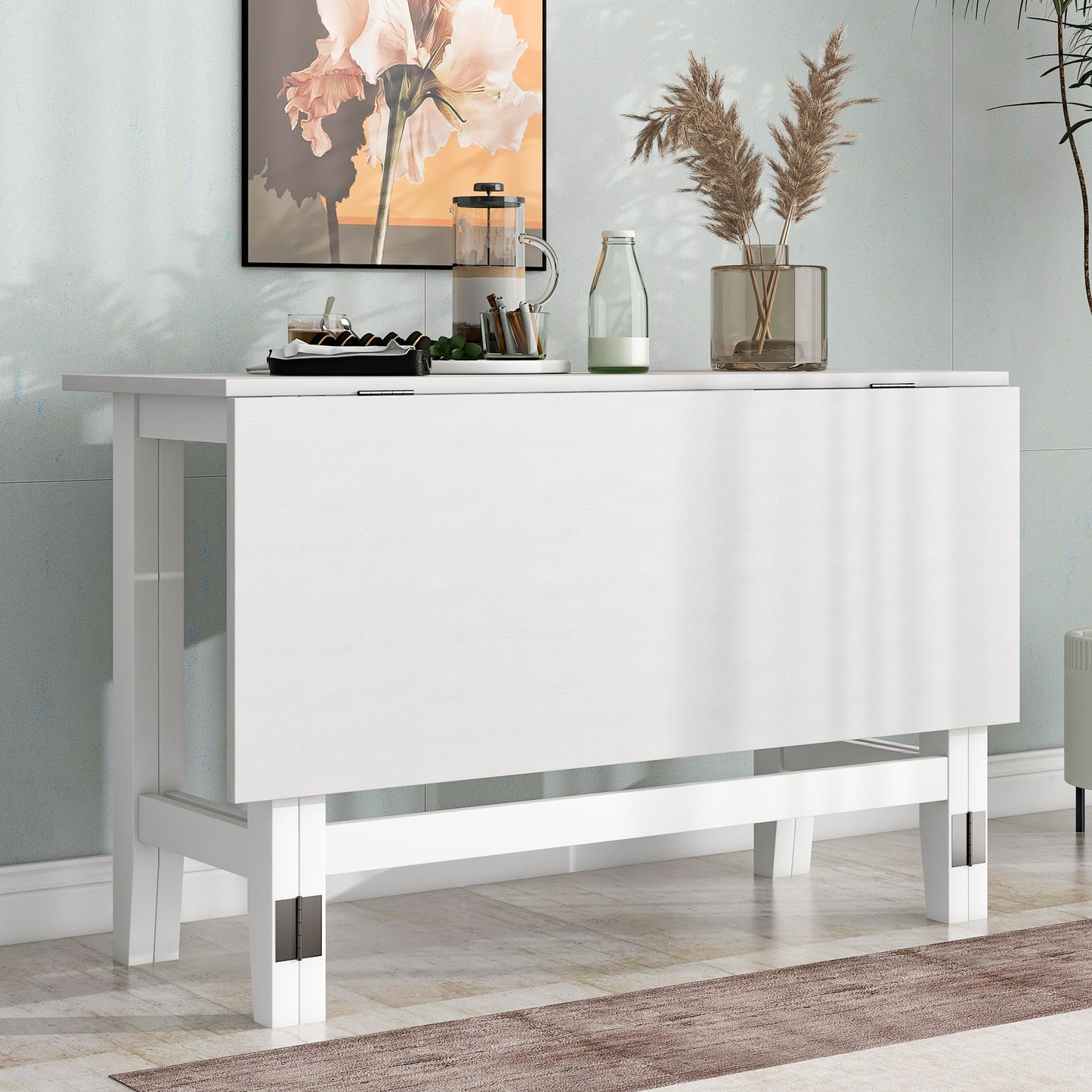Farmhouse Wood Extendable Dining Table with Drop Leaf for Small Places
