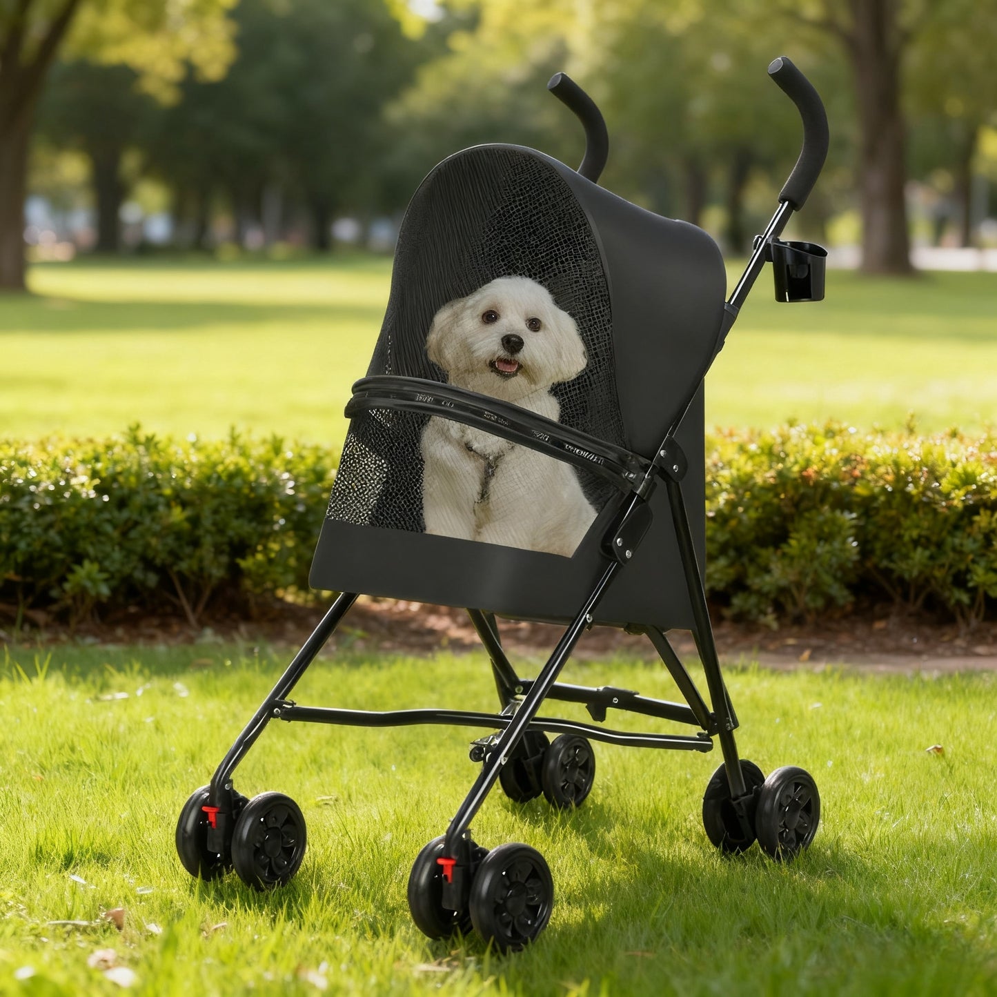 Lightweight Foldable Pet Stroller with Mesh Ventilation and Cup Holder – Travel Stroller for Small Dogs & Cats