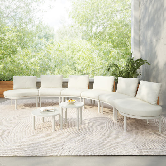 8-Piece Outdoor Sectional Sofa Set Aluminum Beige with Rattan Style for Patio, Garden, or Backyard