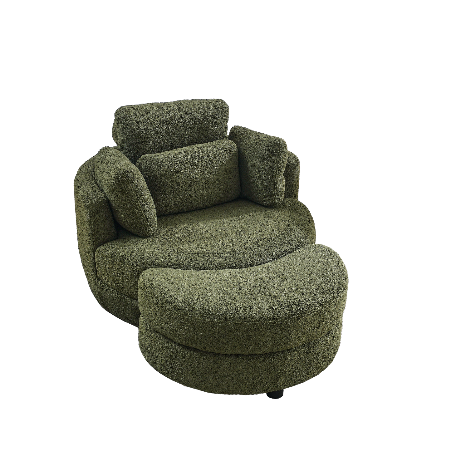 39"W Oversized Swivel Chair with moon storage ottoman for Living Room, Modern Accent Round Loveseat Circle Swivel Barrel Chairs for Bedroom Cuddle Sofa Chair Lounger Armchair, 4 Pillows, Teddy Fabric