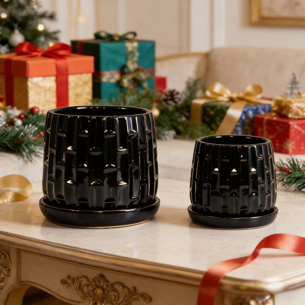 Handmade Ceramic Planter Set of 2, 6 & 8 Inch Diameter, for Indoor/outdoor use