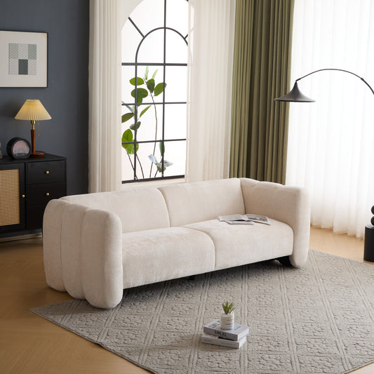 Tonson 83 Inch 3-Seater Wave Design Sofa, Beige Fabric Upholstered Modern Curved Couch for Living Room Bedroom Apartment Office