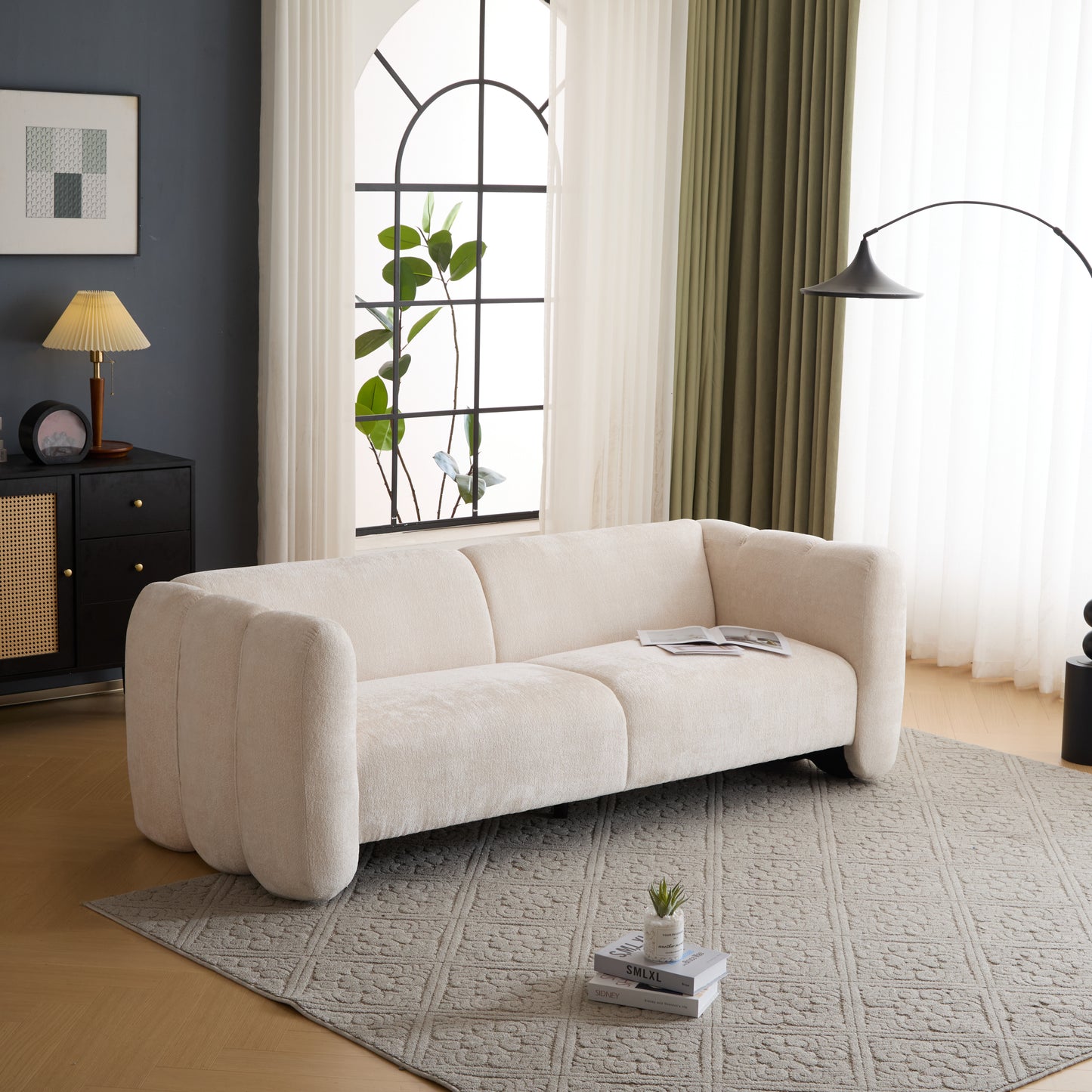 83" Wave Design 3-Seater Sofa – Modern Upholstered Curved Couch for Living Room, Bedroom, Apartment & Office
