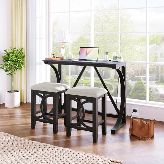 3-Piece Counter Height Dining Set Farmhouse Solid Wood Espresso with Counter Height for Dining Room or Kitchen