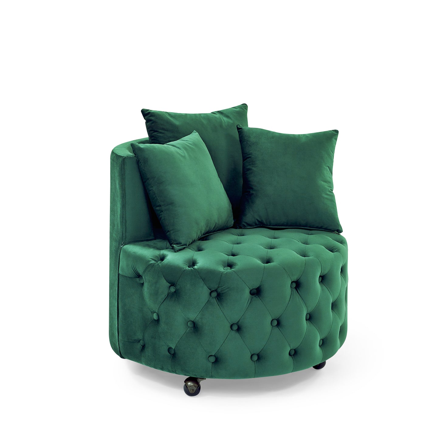 Modern Glam Velvet Upholstered Swivel Chair with Button Tufted Design, Movable Wheels and