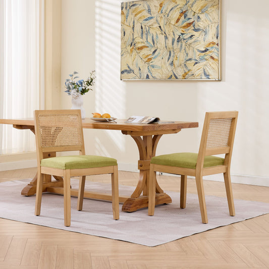 Dining Chairs Set of 2 Olive Green Fabric Mid-Century Modern with Backrest for Dining Room or Kitchen Seating