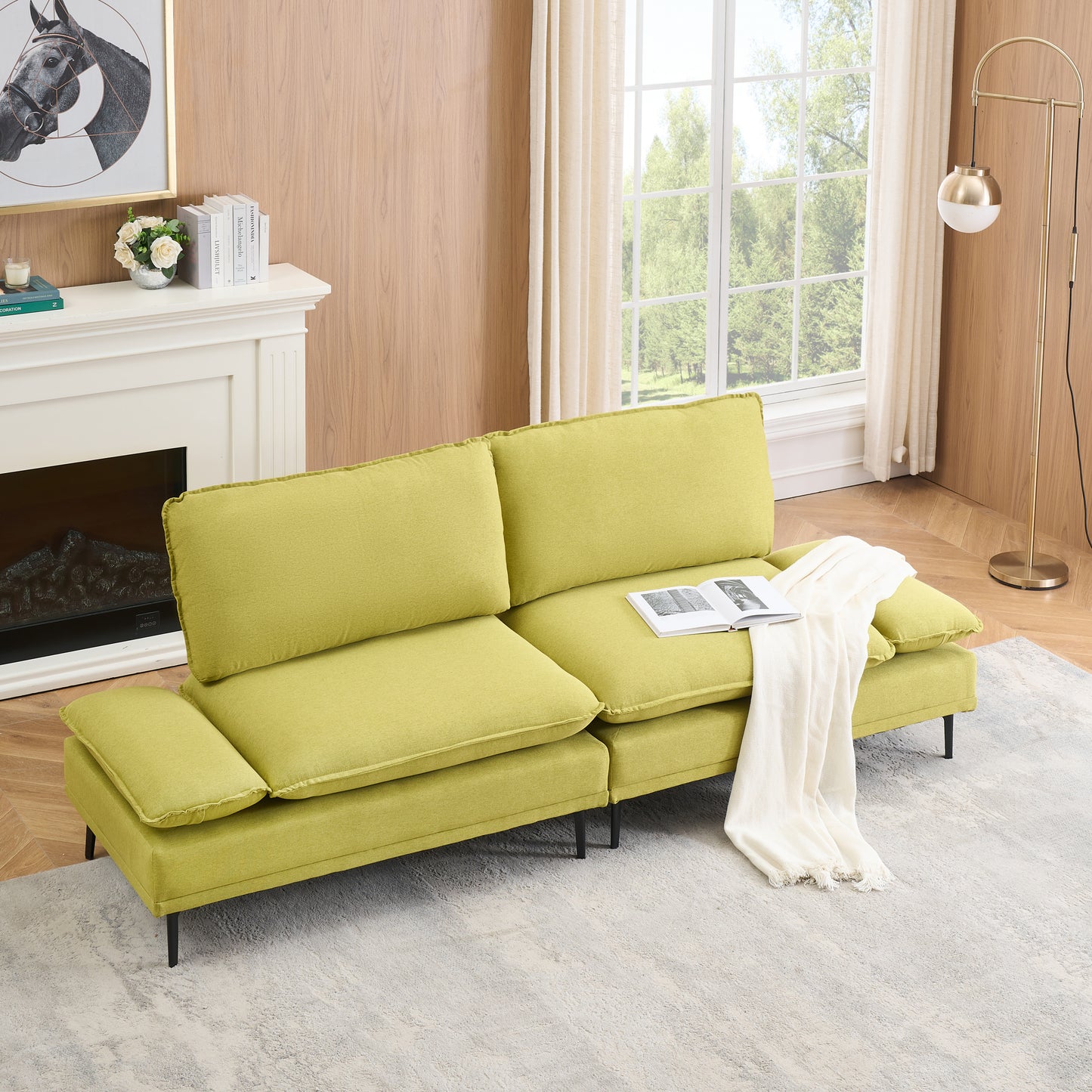 Elegant and rustic in 89   inches of cotton and linen, fresh green, custom-made for apartments, living rooms and offices. Let every inch of space radiate natural elegance and extraordinary style.