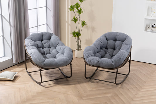 Oversized Rattan Rocking Chair with Padded Cushion, Dark Gray or Ancient White