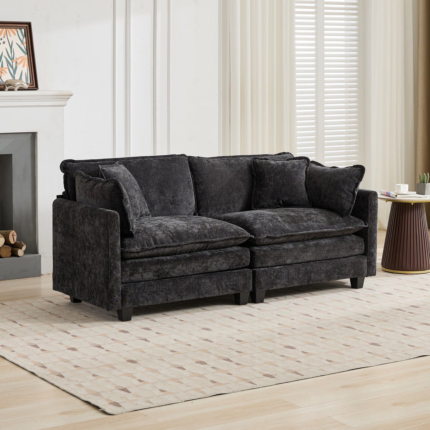 Cloud Sofa Modern Sectional Couch, Comfy Double Layer Upholstered Seat Cushion,Breathable Chenille Fabric