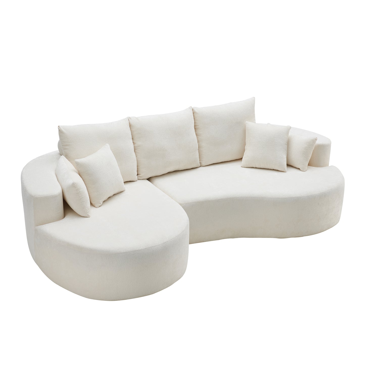 106" Curved Boucle Cloud Sectional Sofa with Chaise Lounge – 2-Piece Upholstered Couch with Pillows for Living Room