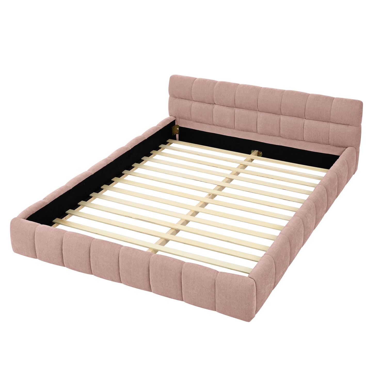 Modern Upholstered Bed Frame with Thick Chenille Fabric, Headboard, No Box Spring Needed