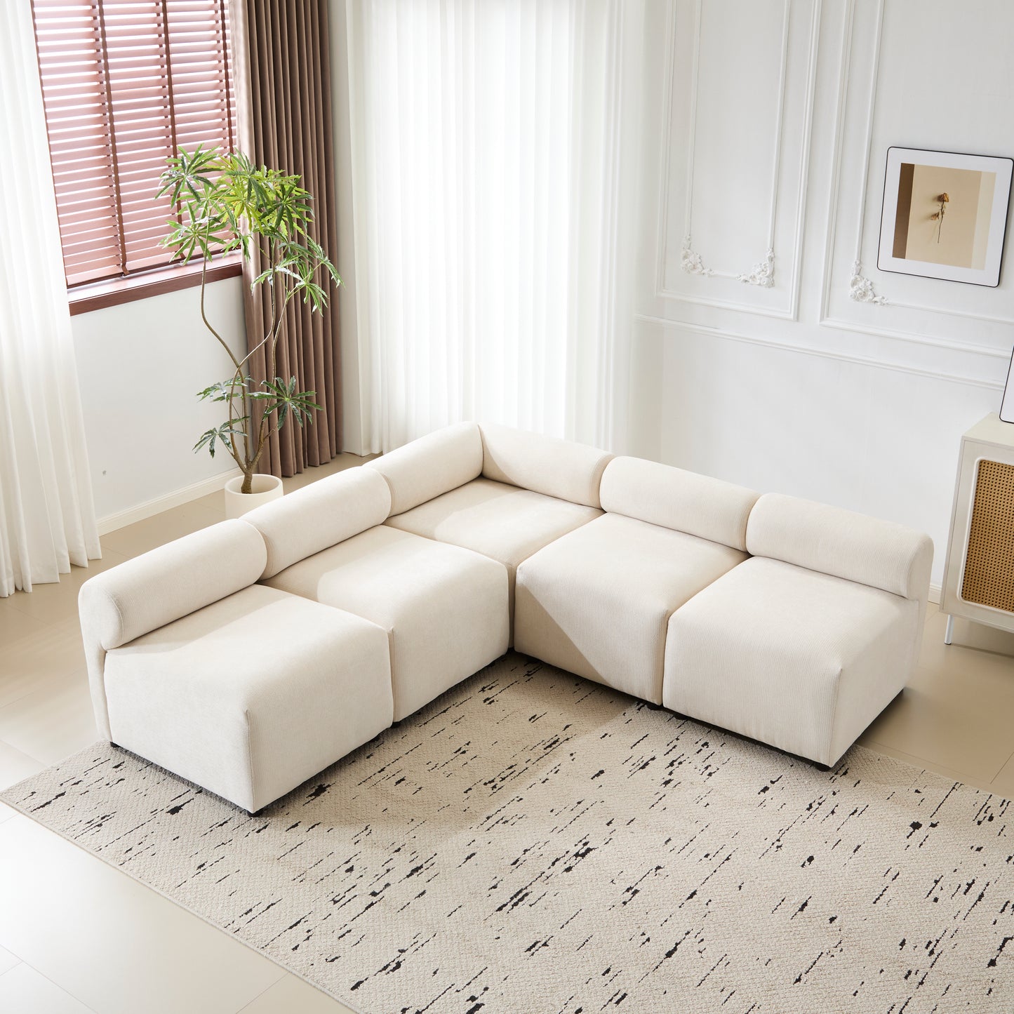 Modular Chenille Sectional Sofa – Modern Curved Upholstered Couch for Living Room, Bedroom & Apartment