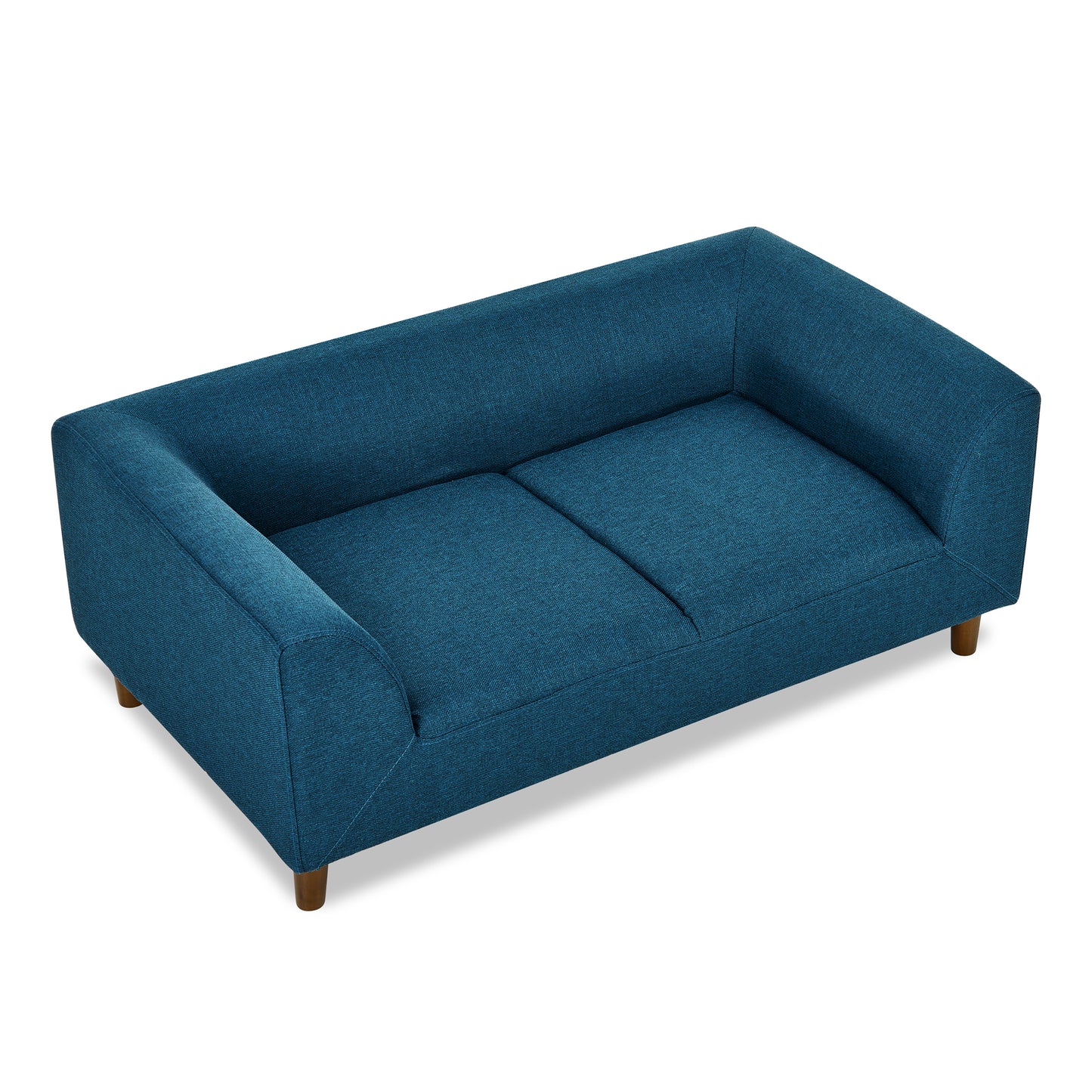 Modern Rectangular Pet Sofa with Backrest and Armrests, Soft Cushion, Rubber Wood Frame for Small