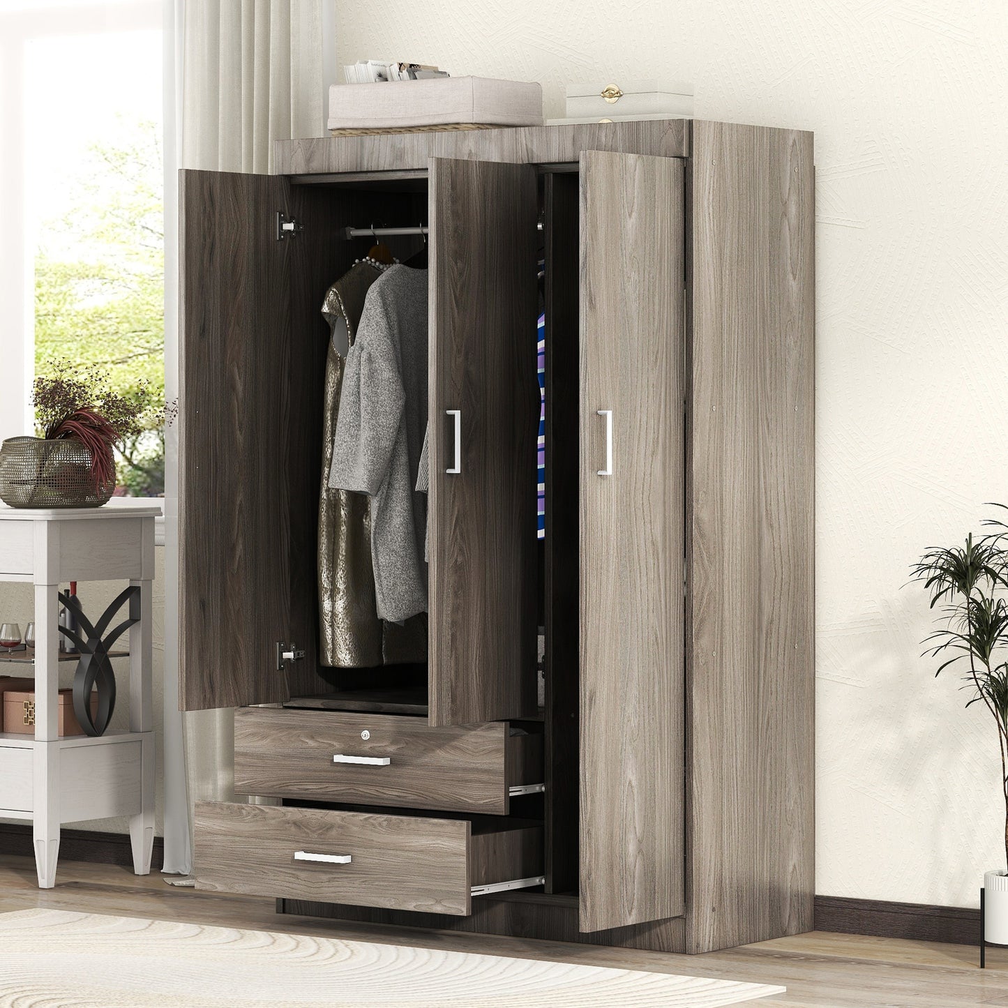 3-Door Wardrobe with 2 Drawers