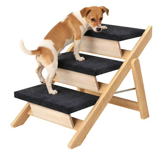 Foldable Wooden Pet Stairs & Ramp – 2-in-1 Dog Steps for High Beds, Sofa, Couch & Car, Non-Slip Portable Pet Ladder for Medium Dogs & Cats up to 150 lbs