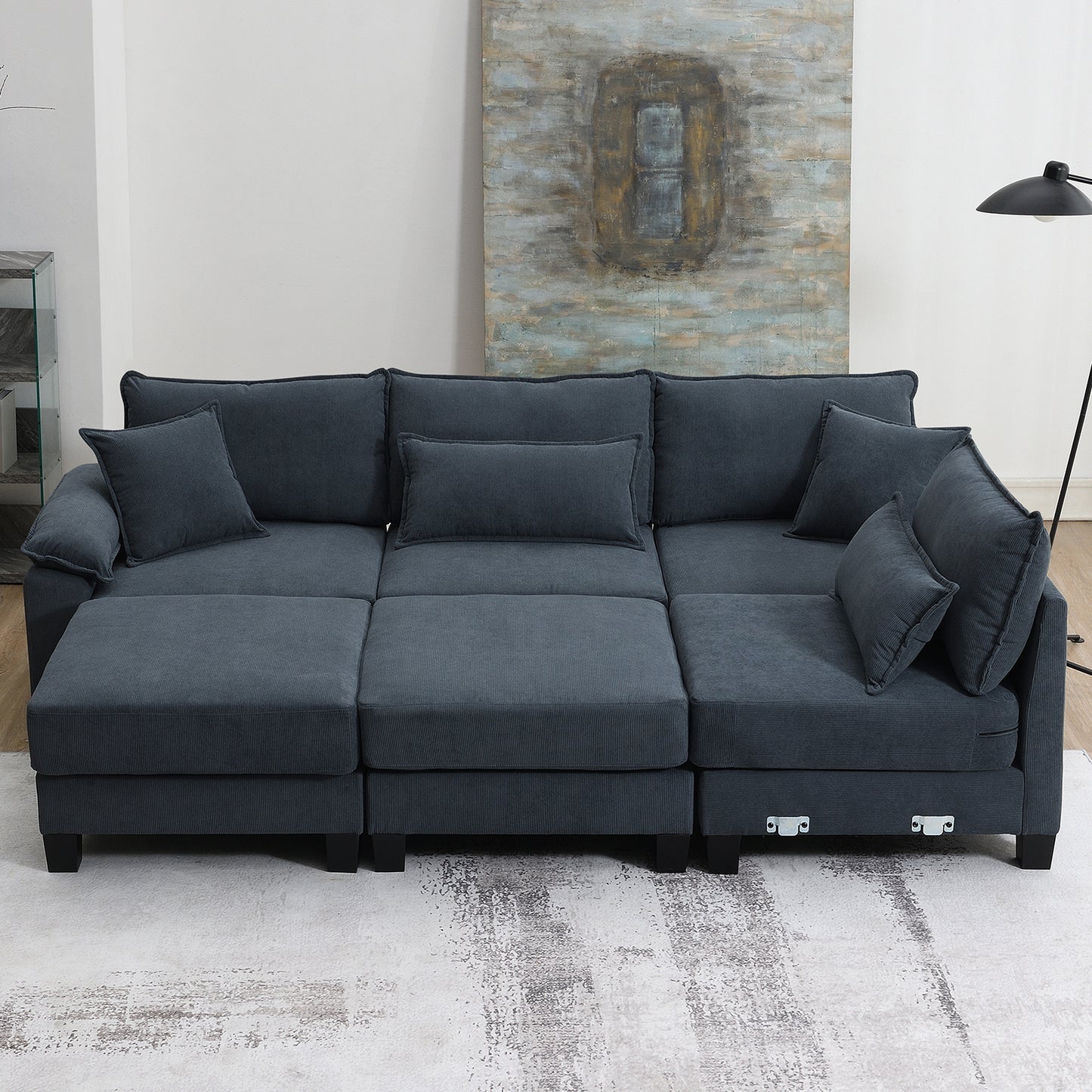 133*65" Corduroy Modular Sectional Sofa,U Shaped Couch with Armrest Bags,6 Seat Freely Combinable Sofa Bed,Comfortable and Spacious Indoor Furniture for Living Room, 2 Colors