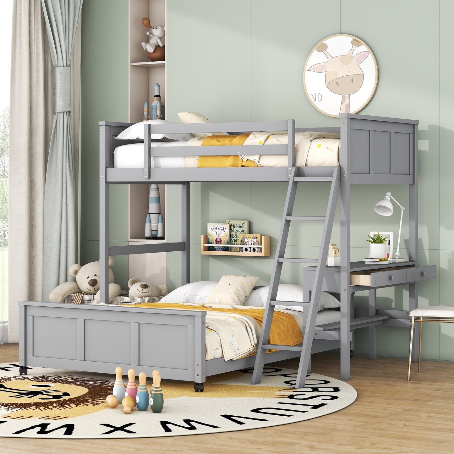 Twin Over Full Bunk Bed with Desk