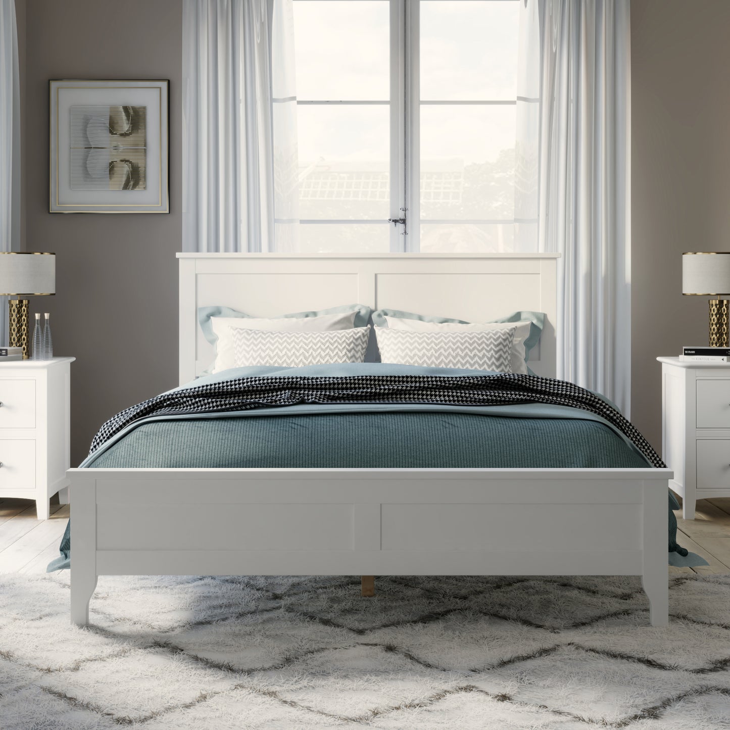 Modern Solid Wood Platform Bed with Sturdy Wooden Slats Support, No Box Spring Needed