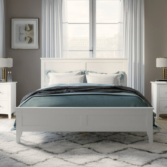 Platform Bed Available in White Solid Wood Modern with Headboard, Available in Full, Queen, and King sizes for Bedroom or Guest Room