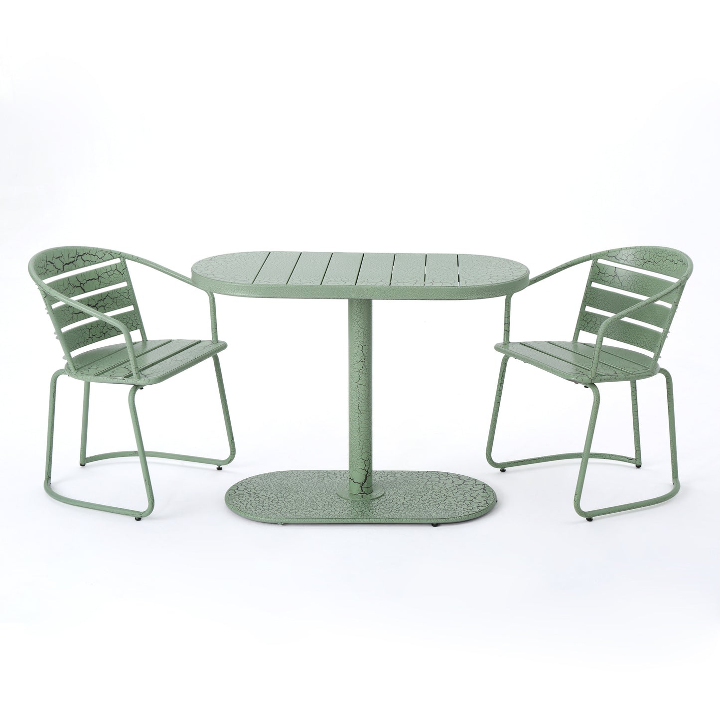 Santa Monica 3-Piece Outdoor Bistro Set – Modern Iron Patio Dining Set with Oval Table and Slat Chairs