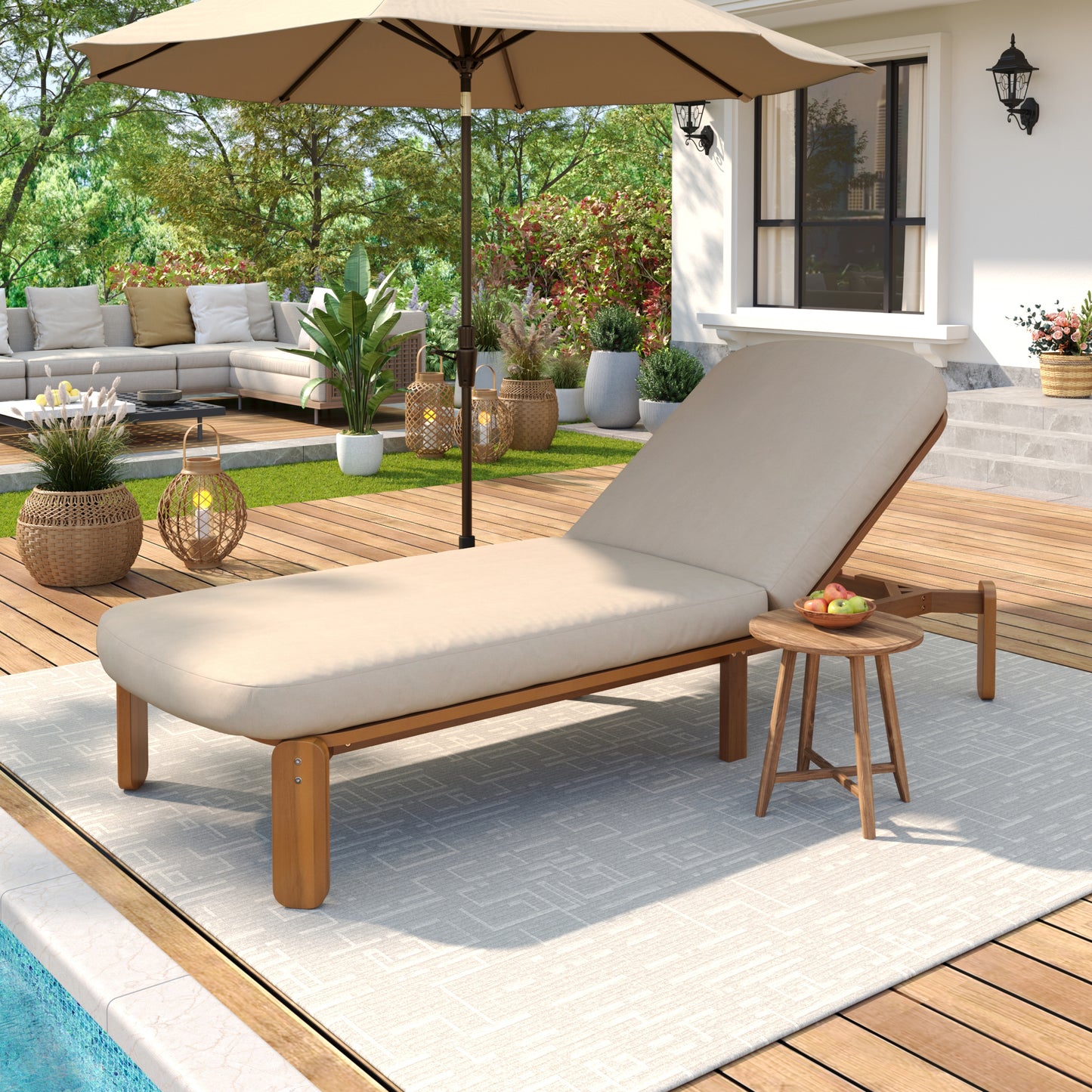 Outdoor Chaise Lounge Adjustable Patio Chaise Outdoor Reclining Chair Pool Lounge Chair with Adjustable Back