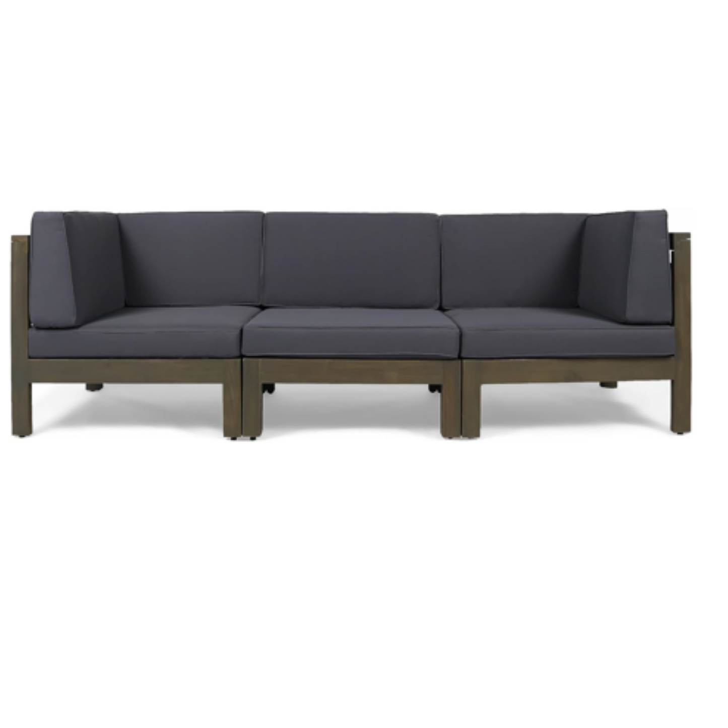 3-Piece Acacia Wood Outdoor Sectional Sofa Set with Water-Resistant Cushions – Modular Patio Conversation Seating
