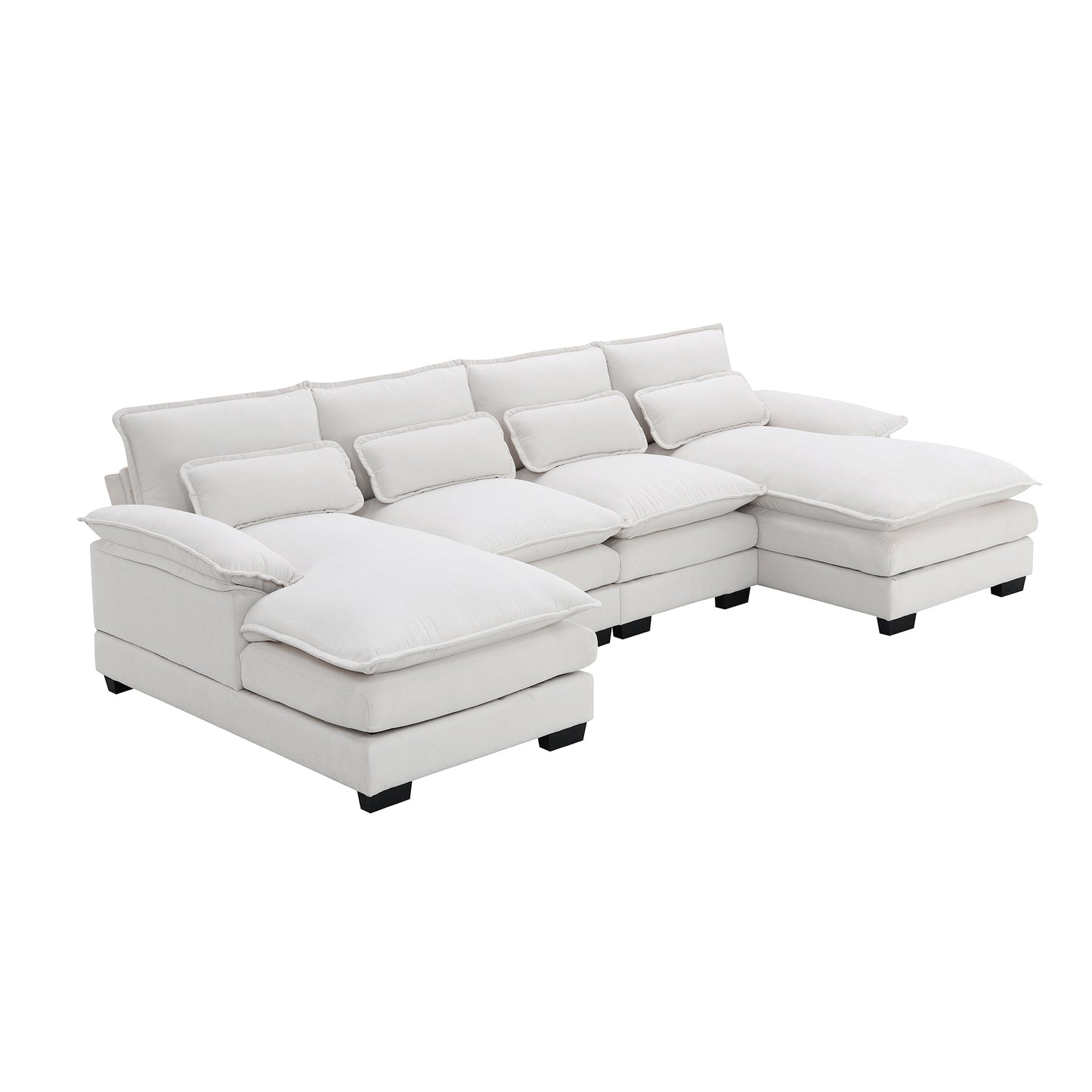 109.8*55.9" Modern U-shaped Sectional Sofa with Waist Pillows,6-seat Upholstered Symmetrical Sofa Furniture,Sleeper Sofa Couch with Chaise Lounge for Living Room,Apartment,2 Color