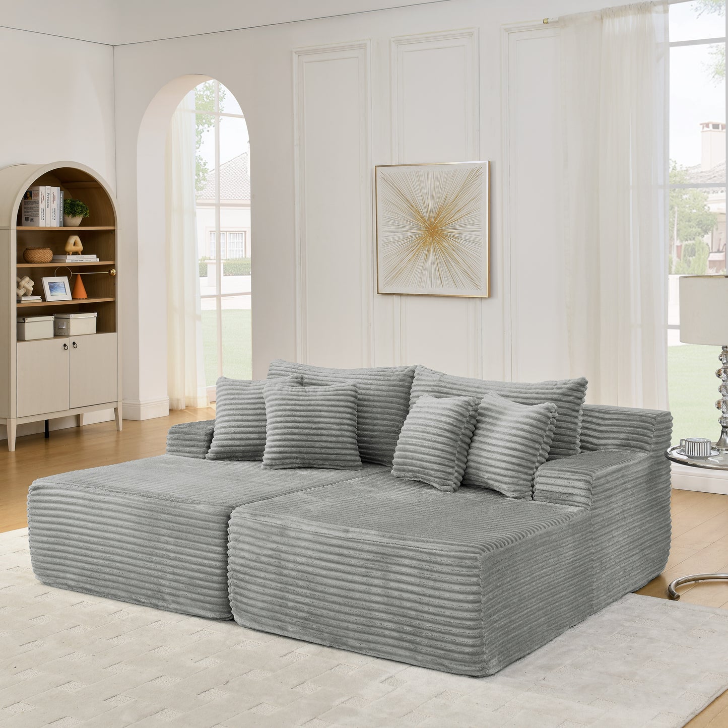 Two-seater lazy sofa lounge chair, Compressed sofa no assembly required, made of velvet fabric, fluffy