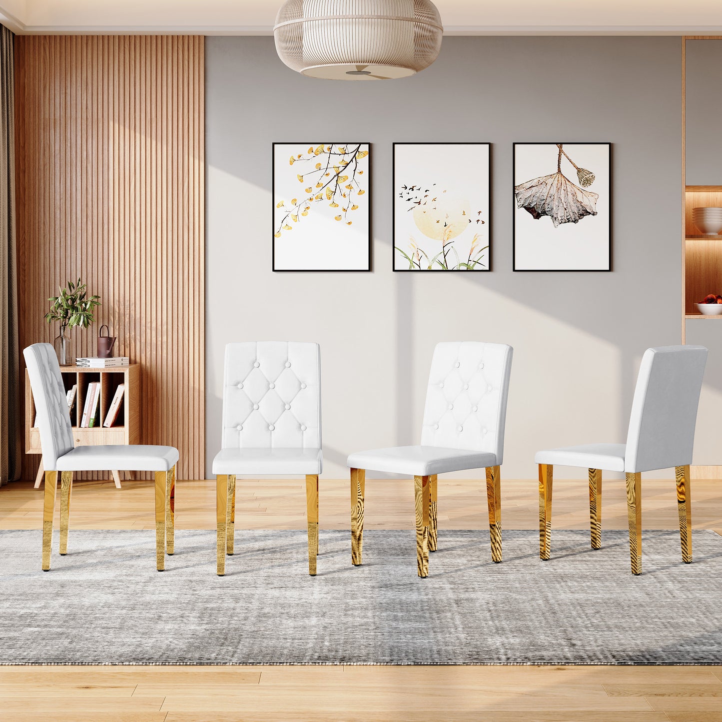 PU Leather Dining Chair – Ergonomic Buckle Backrest Chair with Metal Legs, 35" Upholstered Dining Seating