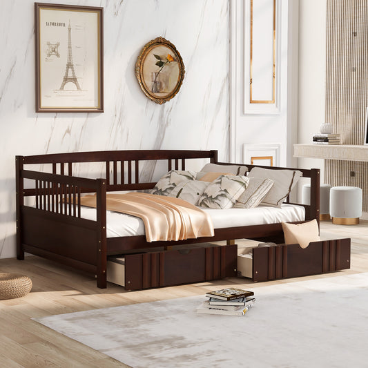 Daybed, Full Size, Solid Wood with Two Storage Drawers for Bedroom or Living Room