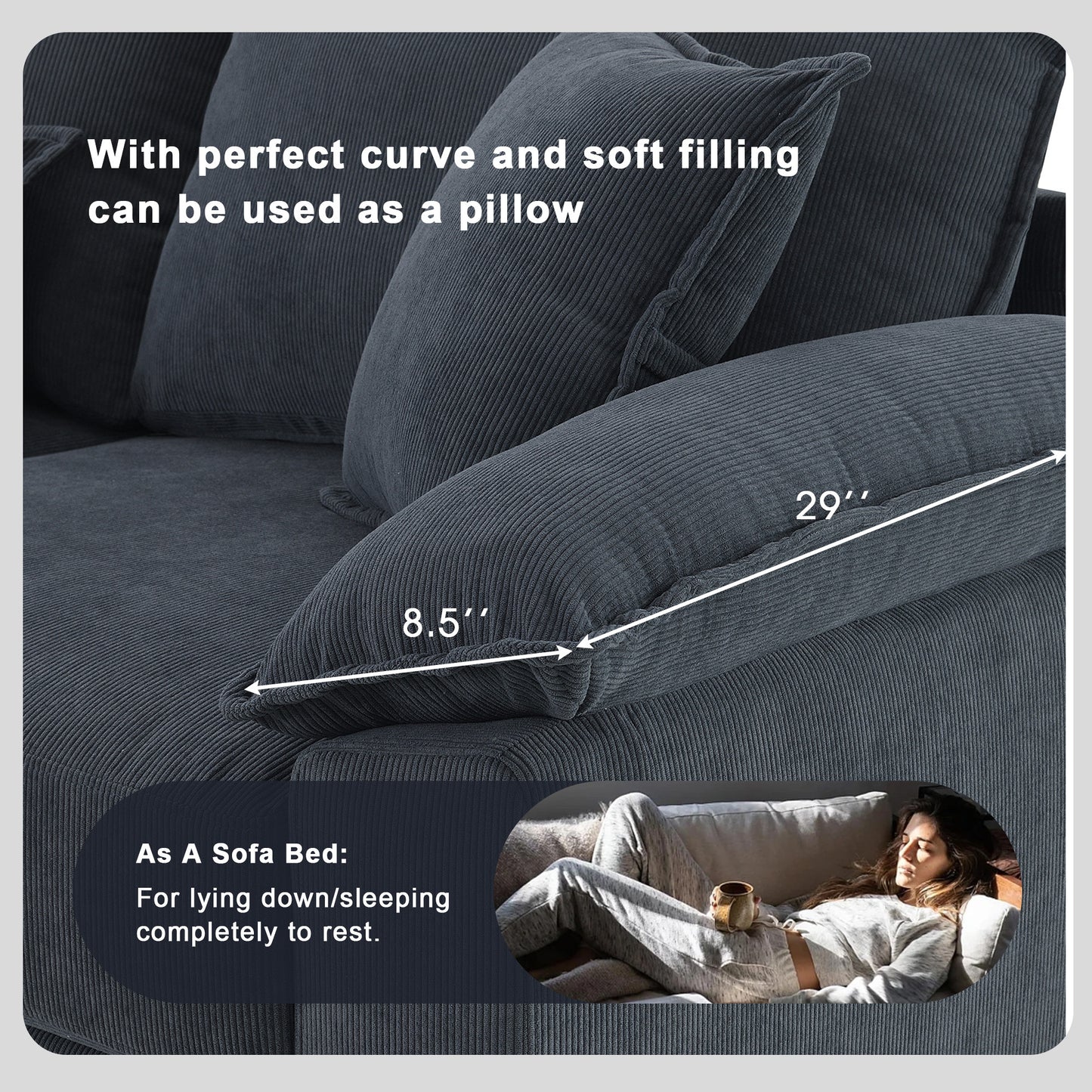 133*65" Corduroy Modular Sectional Sofa,U Shaped Couch with Armrest Bags,6 Seat Freely Combinable Sofa Bed,Comfortable and Spacious Indoor Furniture for Living Room, 2 Colors