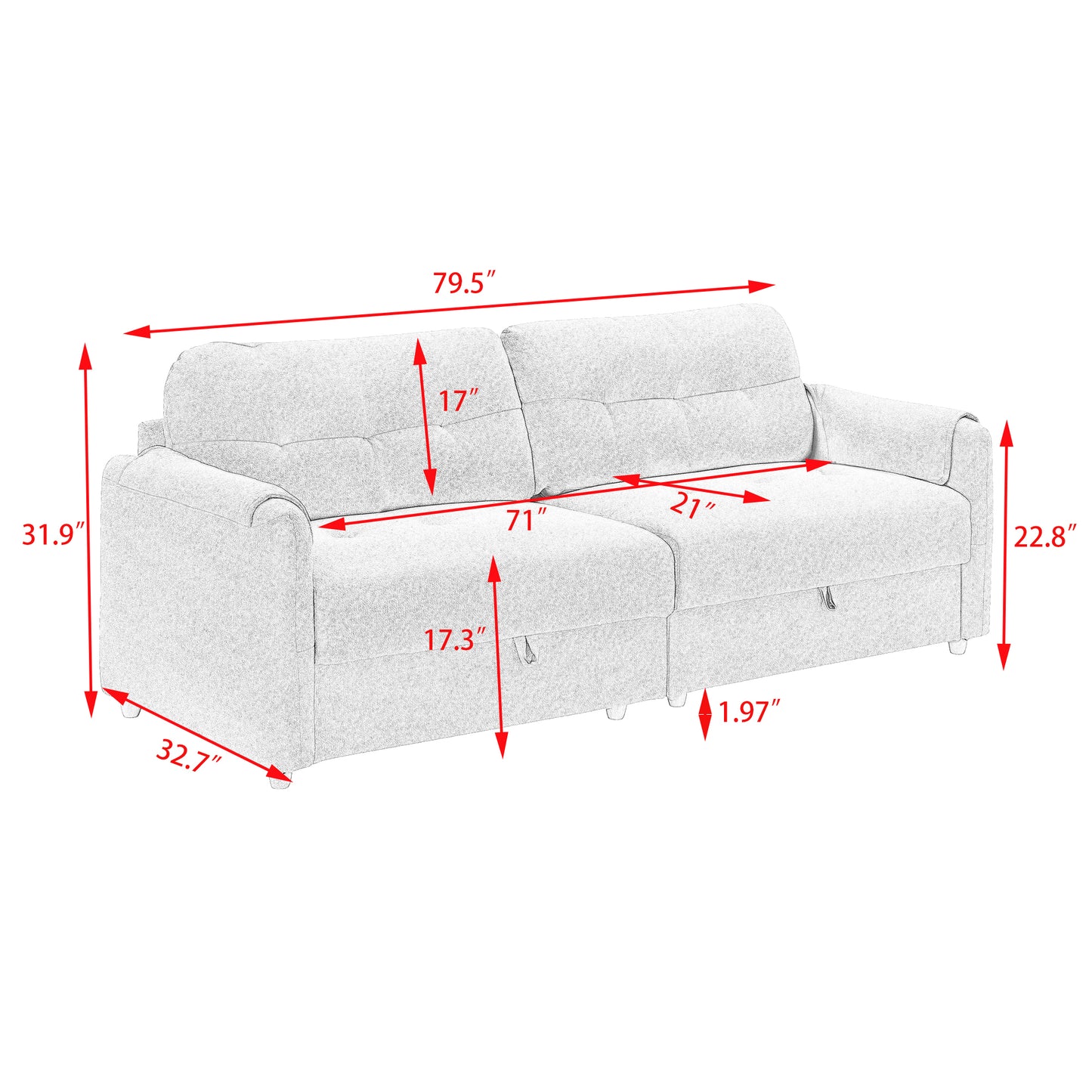 79.50 inches long, Teddy Cotton Linen Sofa Fabric, with metal conical long legs, metal strip matching, stylish and simple-Beige
