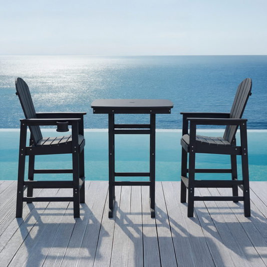 3-Piece HDPE Bar Height Patio Set with 42.1-Inch Square Pub Table and 2 Chairs