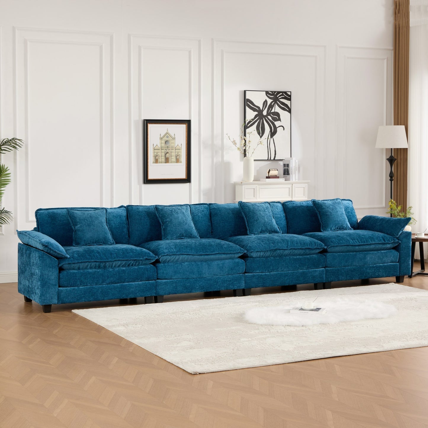 Modern Sectional Couch with Double Layer Upholstered Seat Cushion, Breathable Chenille Fabric (Ott