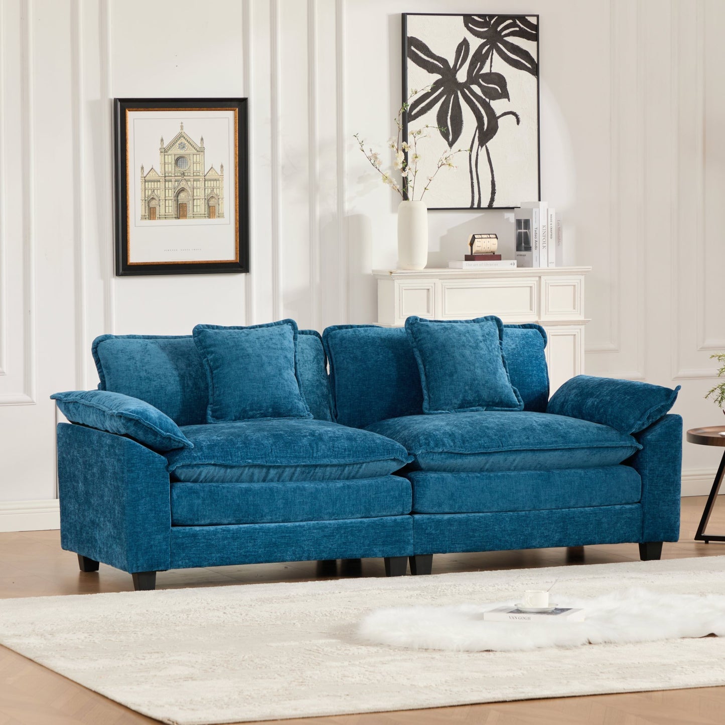 Modern Sectional Couch with Double Layer Upholstered Seat Cushion, Breathable Chenille Fabric (Ott