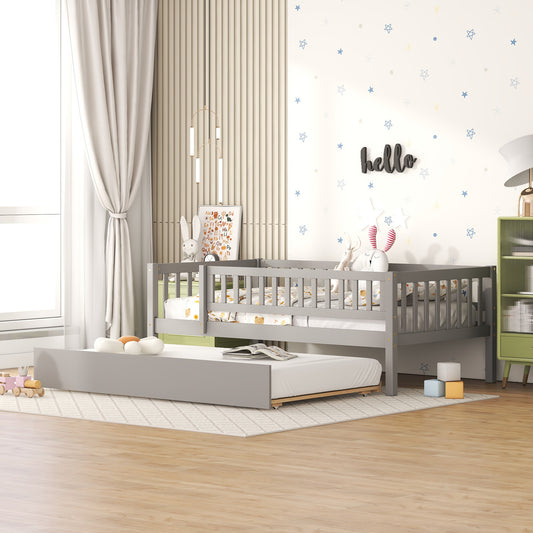 Daybed, Twin Size, Solid Wood and MDF with Trundle and Guardrails for Bedroom or Living Room