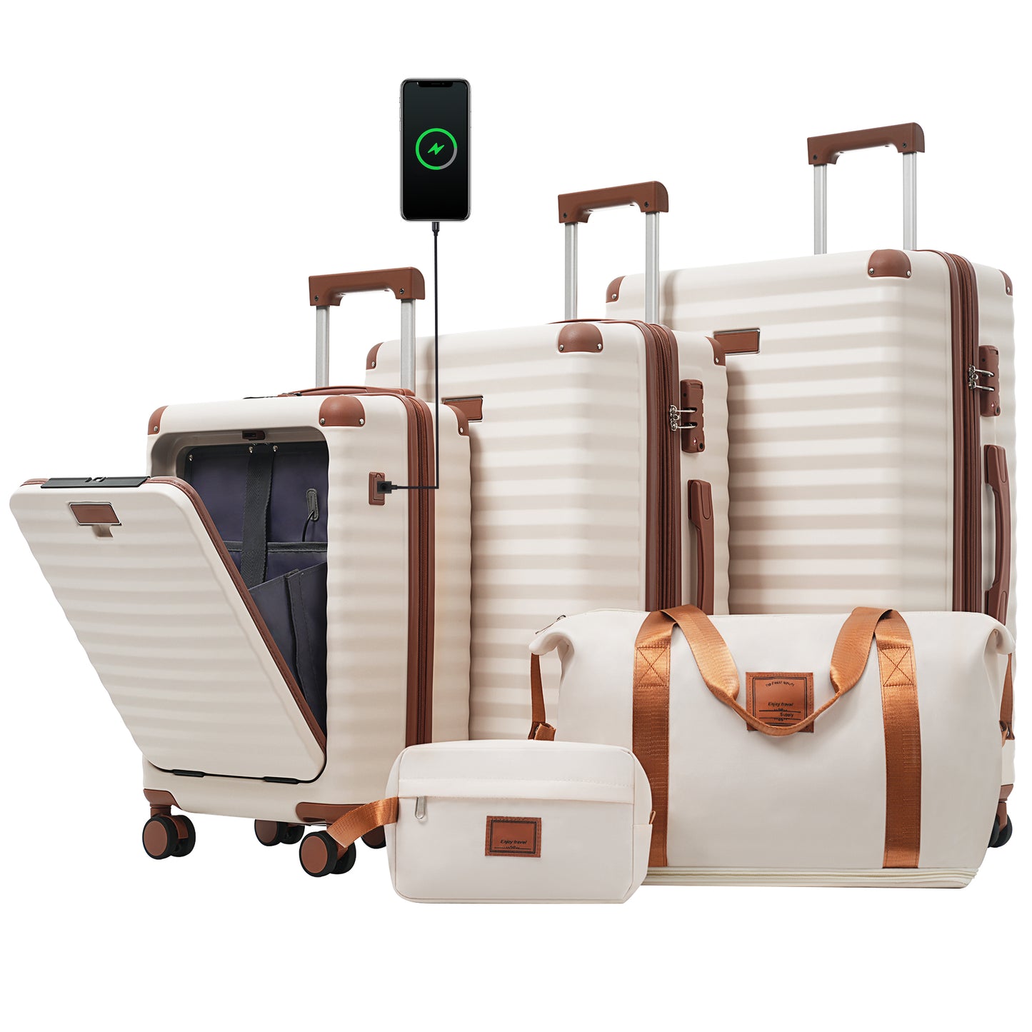 Luggage Sets 5 Piece with Front Opening , Hardside Expandable Carry on Suitcase with Spinner Wheels TSA Lock USB Port  C
