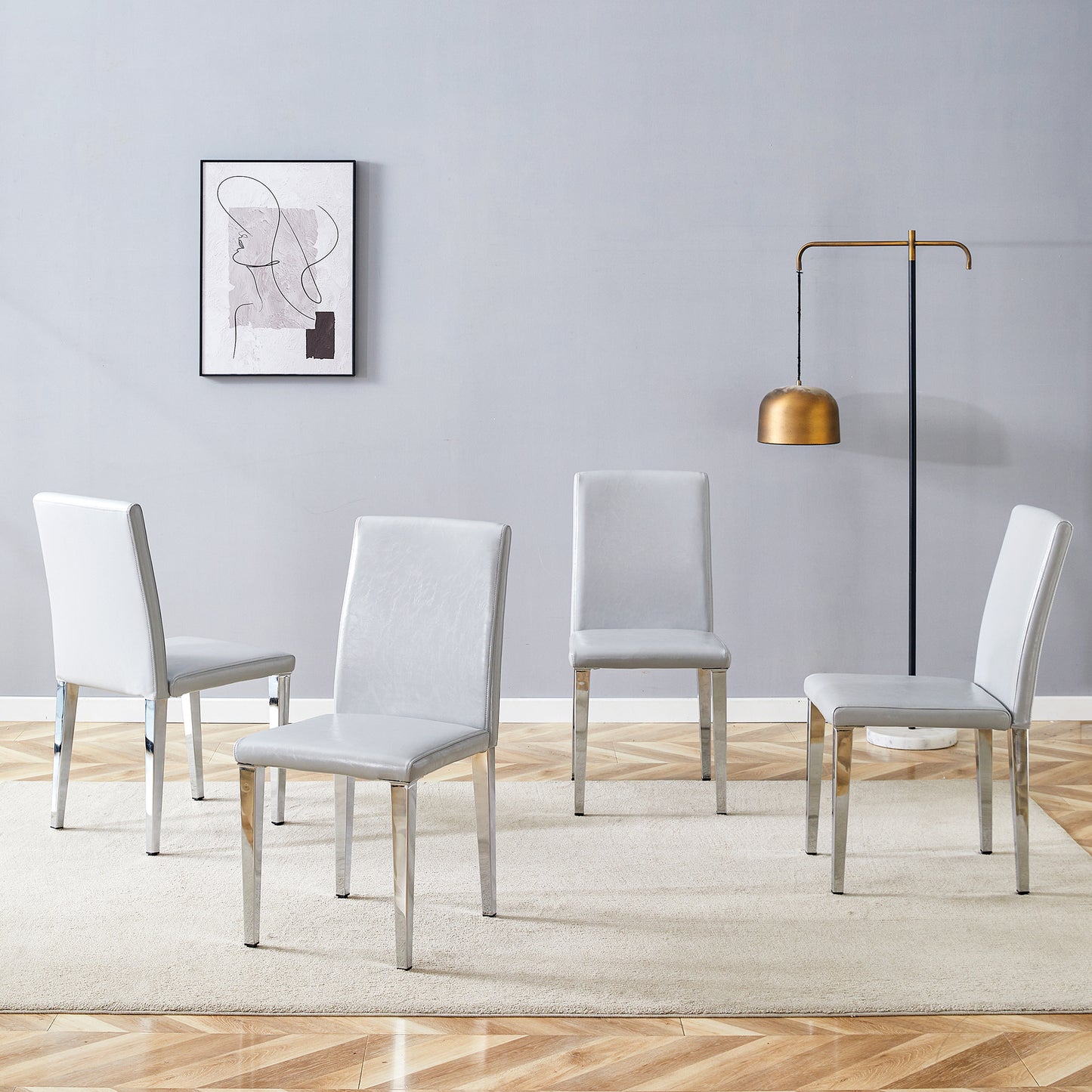 Modern PU Leather Dining Chair – Upholstered Kitchen Chair with Metal Legs, Simple & Versatile Seating