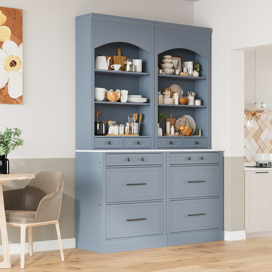 Kitchen Hutch Cabinet Modern MDF Gray with Adjustable Shelves and Storage for Kitchen or Dining Storage