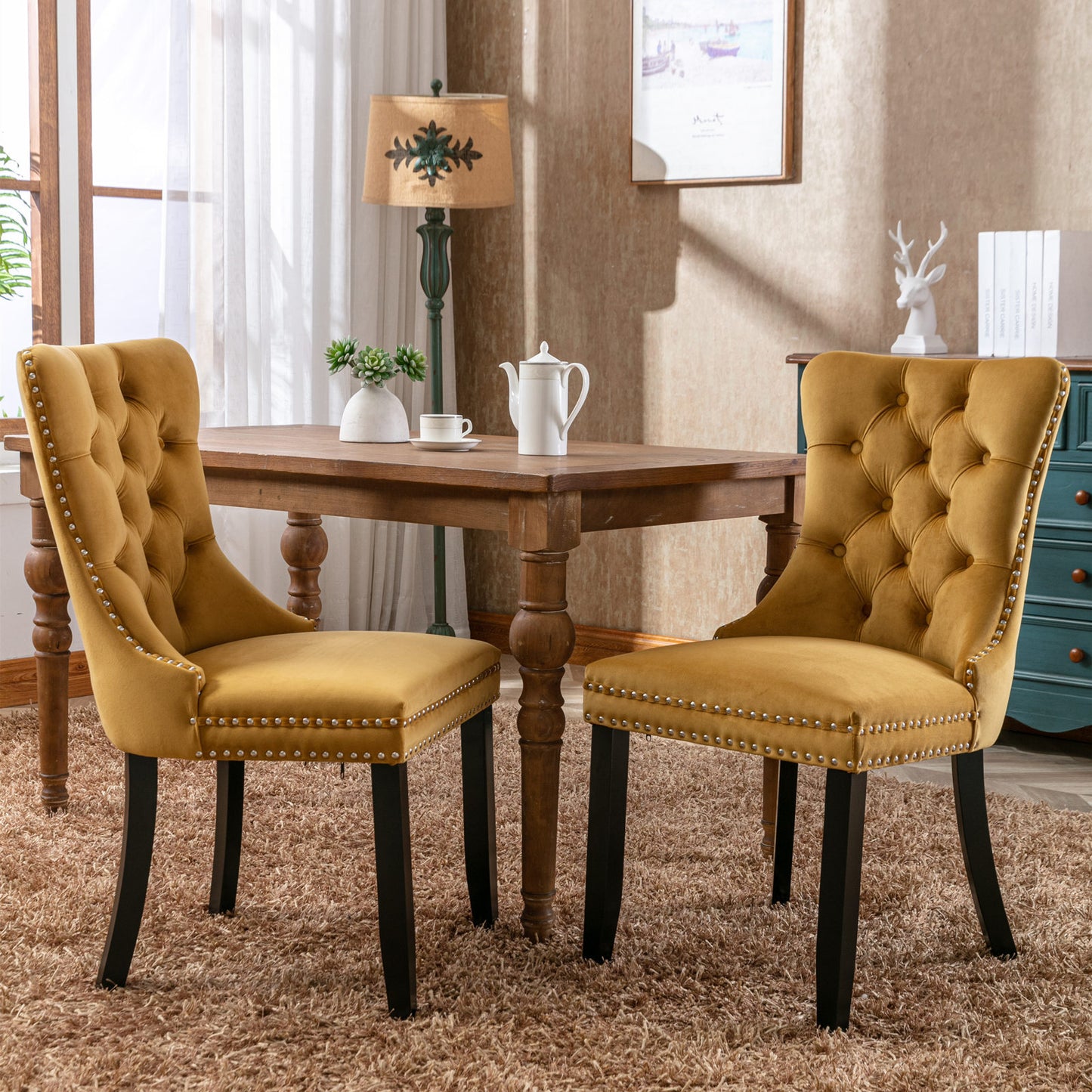 Nikki Collection Modern Tufted Velvet Dining Chair with Wood Legs, 2-Pcs