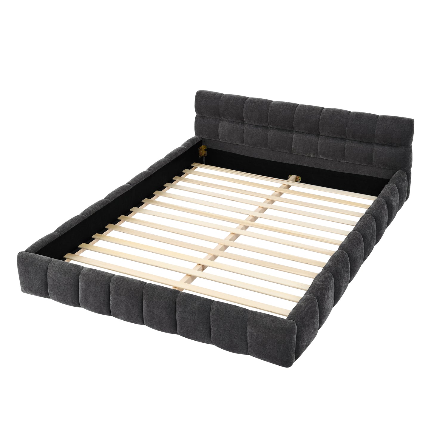 Modern Upholstered Platform Bed Frame with Headboard and Thick Chenille Fabric