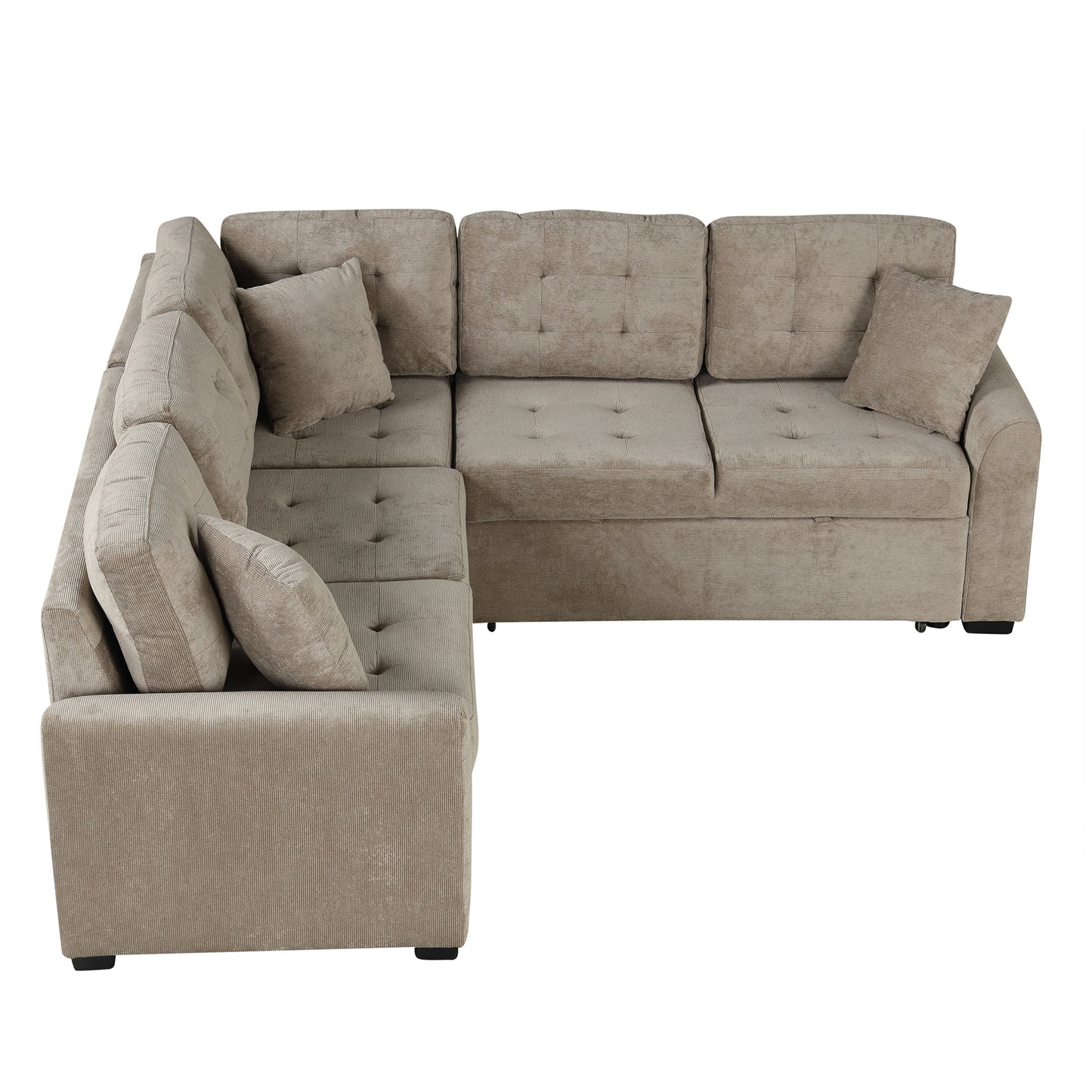 82.6" L-shape Sofa Bed Pull-out Sleeper Sofa with Wheels, USB Ports, Power Sockets for Living Room , Khaki