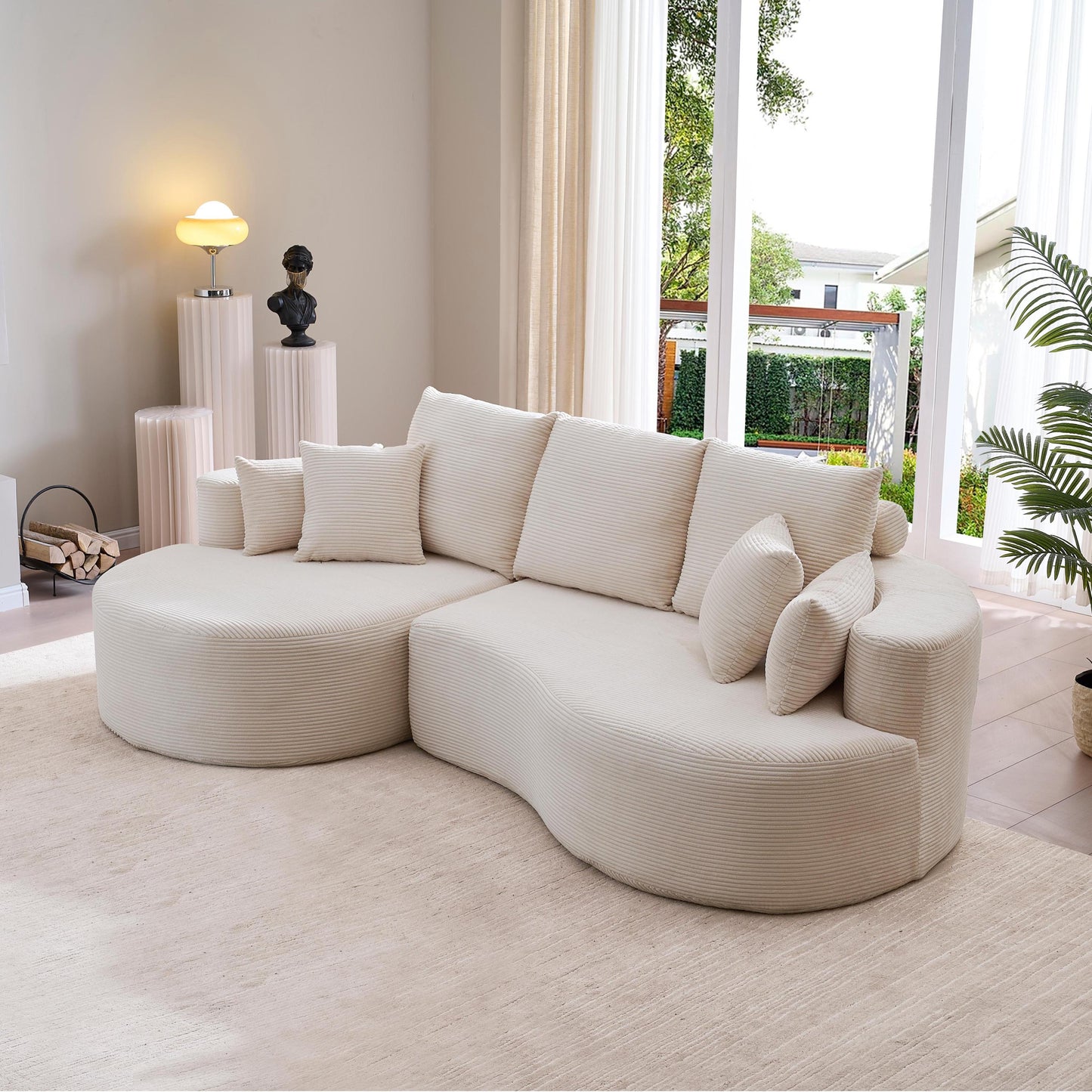 106" Curved Boucle Cloud Sectional Sofa with Chaise Lounge – 2-Piece Upholstered Couch with Pillows for Living Room