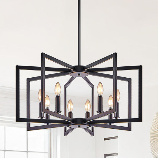 Pendant Light Iron Black Modern, Available in 8-Light and 6-Light options for Dining Room and Kitchen Island