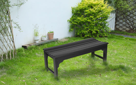 Backless HDPE Adirondack Bench with Wood Texture, Poly Lumber Seat, All Weather Resistant with UV Protection