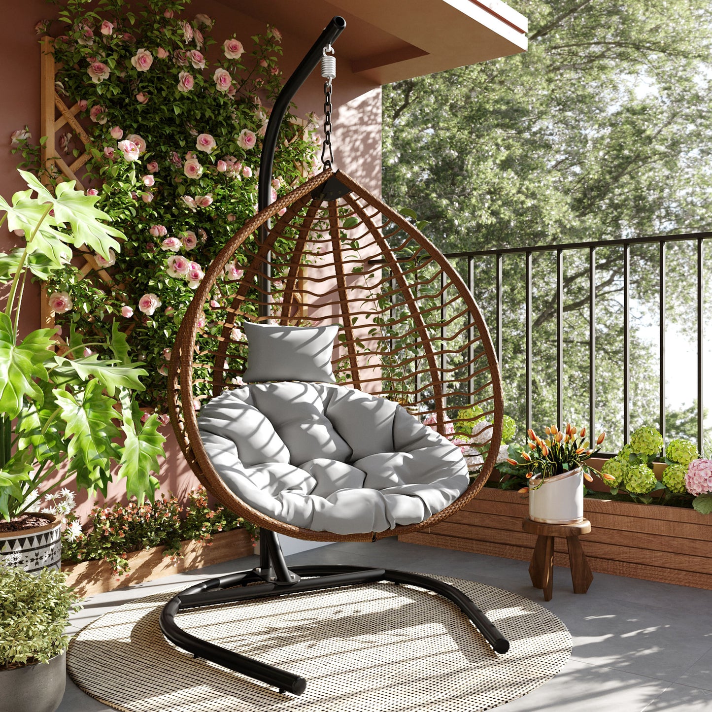 Indoor Outdoor Hanging Hammock Chair with Stand, Foldable Rattan Egg Swing Chair