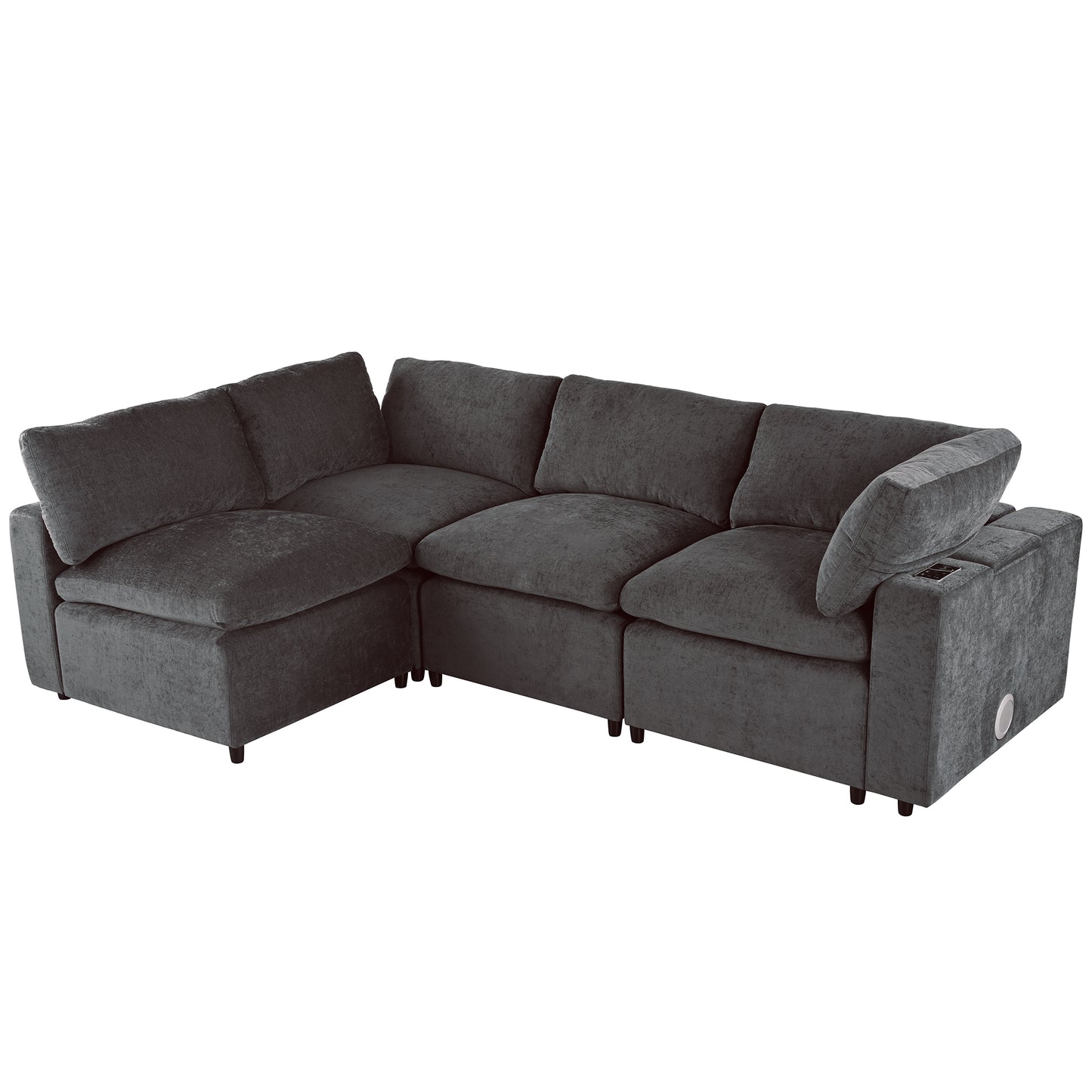 Upholstered Modular Sofa with  with Storage Space, USB Charge Ports,Wireless Charging and Built-in Bluetooth Speaker in Arm,Sectional sofa for Living Room Apartment.[old sku:WY000317AAE]