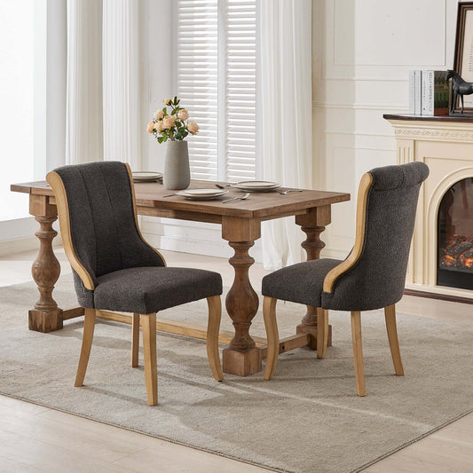 Dining Chairs Set of 2 Gray Fabric Mid-Century Modern for Dining Room or Kitchen Seating
