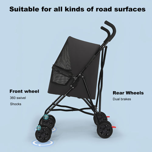 Lightweight Foldable Pet Stroller with Mesh Ventilation and Cup Holder – Travel Stroller for Small Dogs & Cats