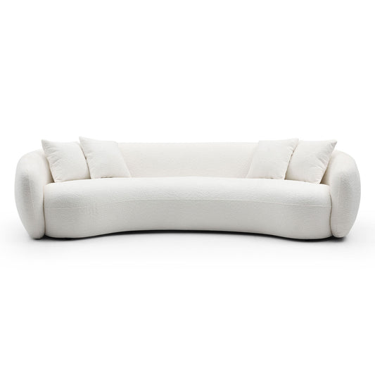 102'' 5-Seater Boucle Sofa Modern Sectional Half Moon Leisure Couch Curved Sofa Teddy Fleece Velet WHITE